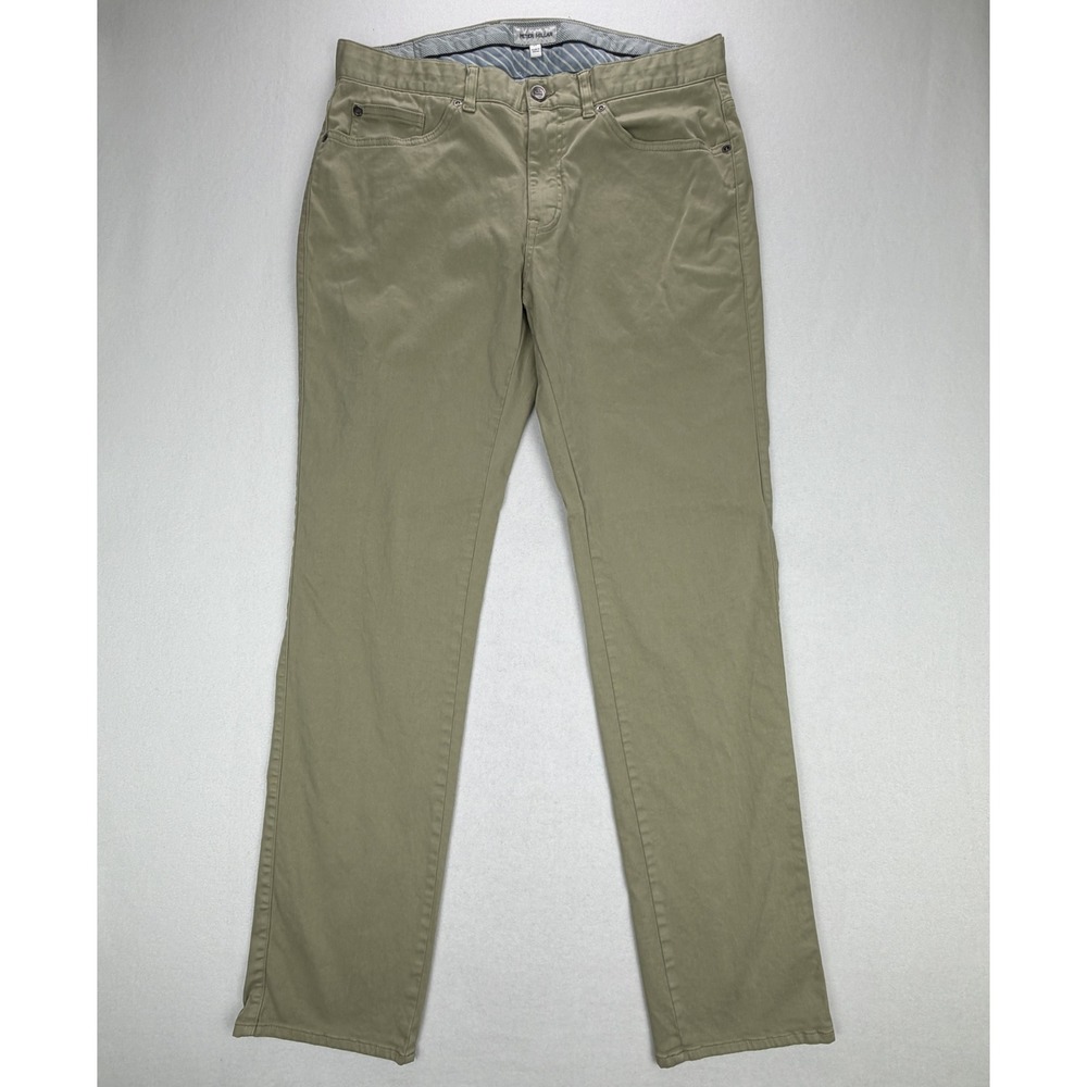 Peter Millar Mens 33 Five Pocket Pants Olive Green Cotton Modal Stretch Chino